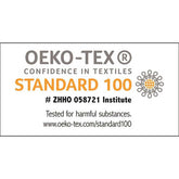OEKO-TEX Standard 100 certification label for Cotton Waffle Jacquard Bath Towels, ensuring safety from harmful substances in 6 piece set.