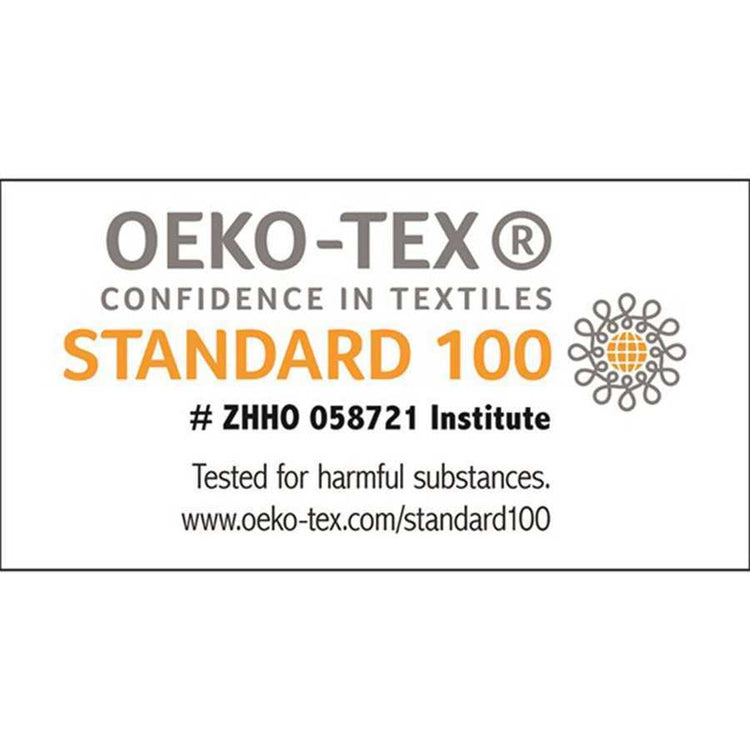 OEKO-TEX Standard 100 certification label for Cotton Waffle Jacquard Bath Towels, ensuring safety from harmful substances in 6 piece set.