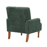 Green ribbed armchair with wooden legs on a white background