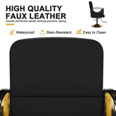 Close-up of gold and black hydraulic salon chair with lock feature
