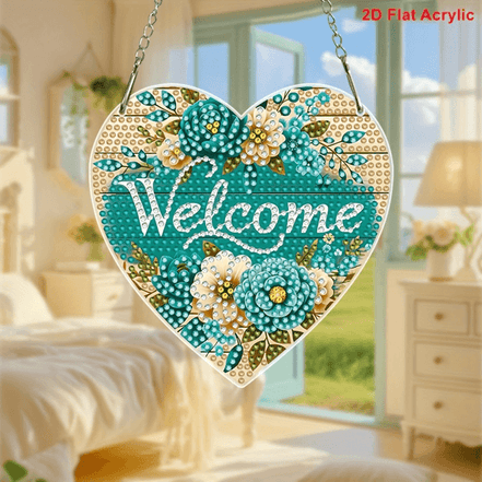 Decorative acrylic sun catcher hanging in bright living room