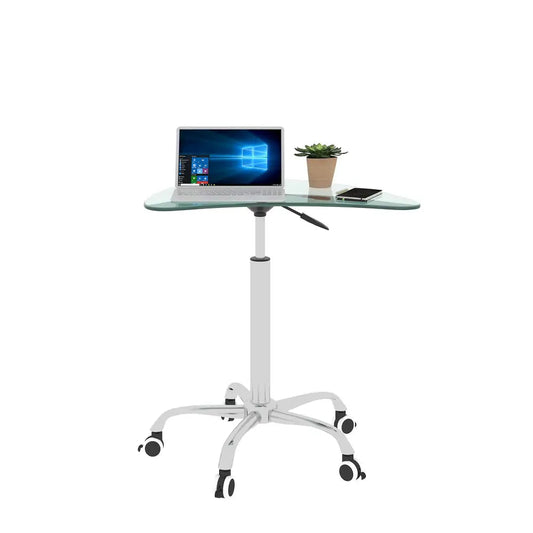 Adjustable Height Transparent Tempered Glass Table Desk Table with Lockable Wheels MLNshops