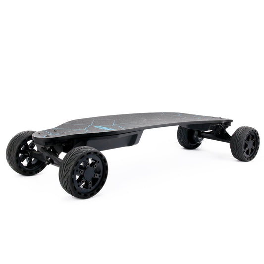 All-terrain dual 1000*2 hub motor electric skateboard with 32mph max speed, 25 miles range,9600mah battery.