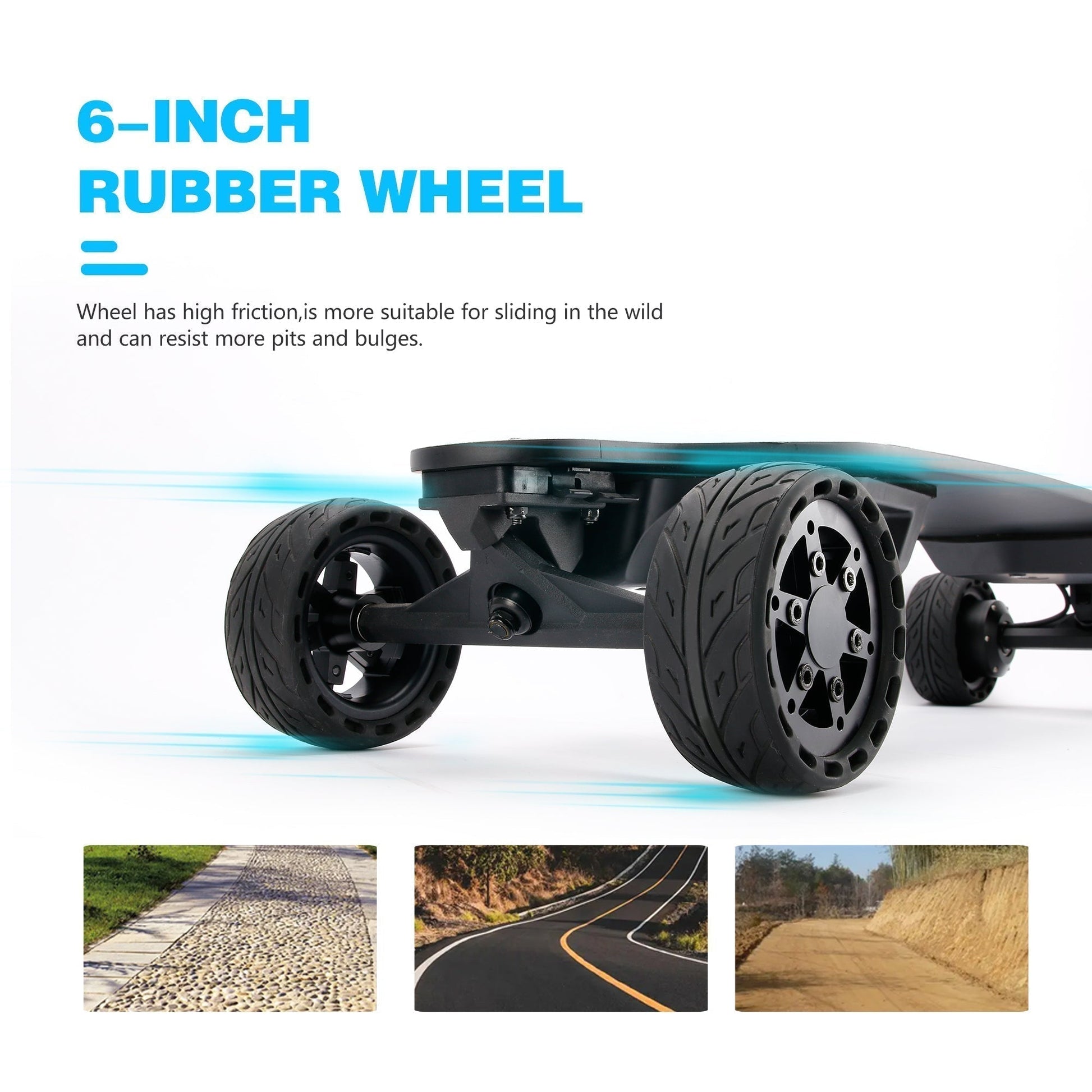 All-terrain dual 1000*2 hub motor electric skateboard with 32mph max speed, 25 miles range,9600mah battery.