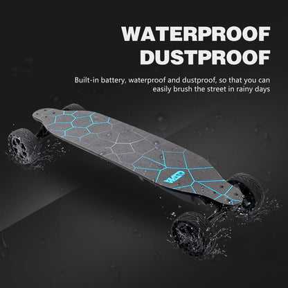 All-terrain dual 1000*2 hub motor electric skateboard with 32mph max speed, 25 miles range,9600mah battery.