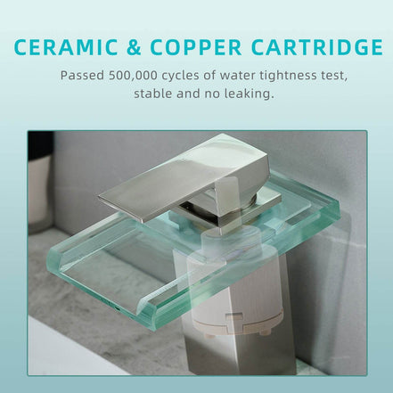 LED Waterfall Bathroom Sink Faucet with Temperature Sensing