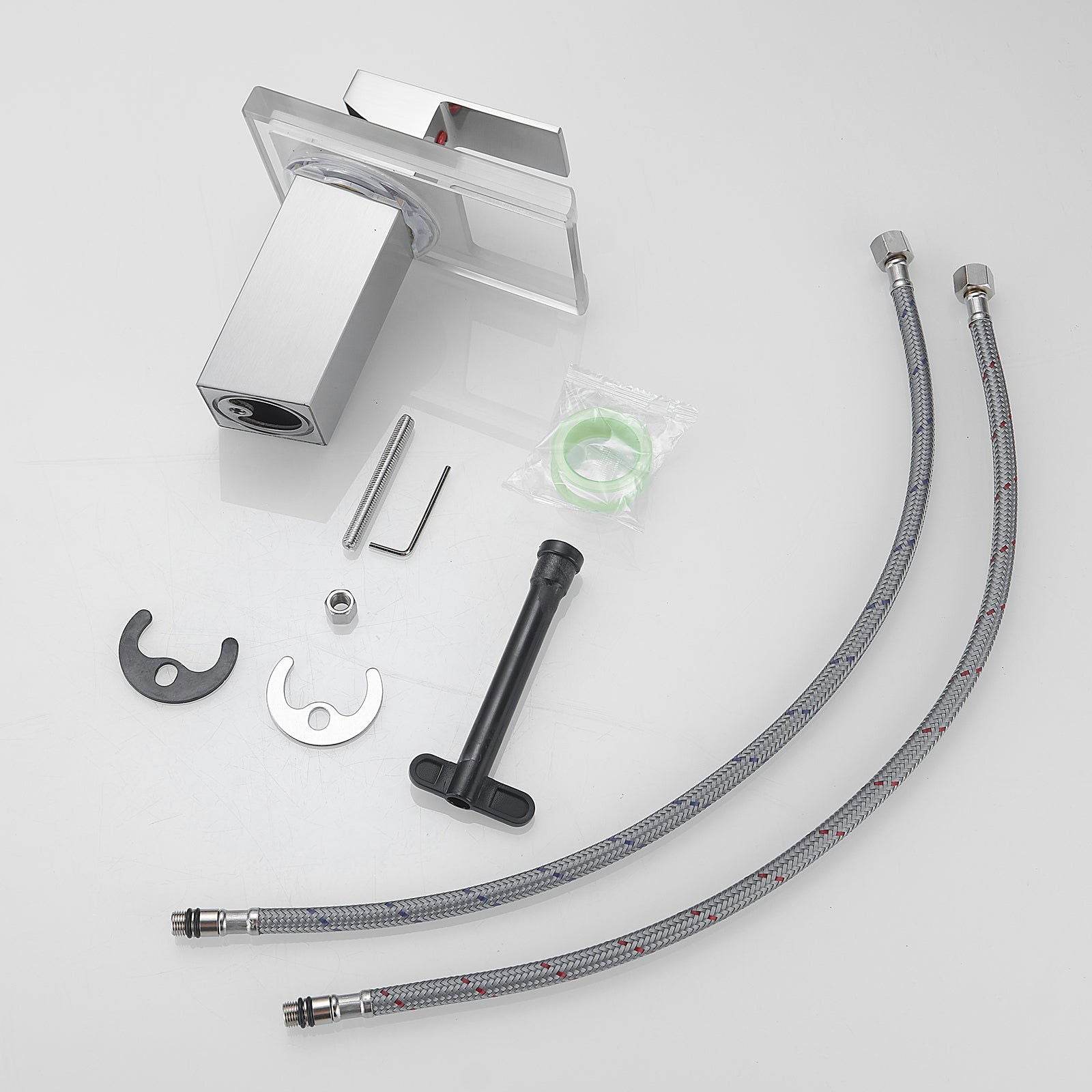 LED Waterfall Bathroom Sink Faucet with Temperature Sensing