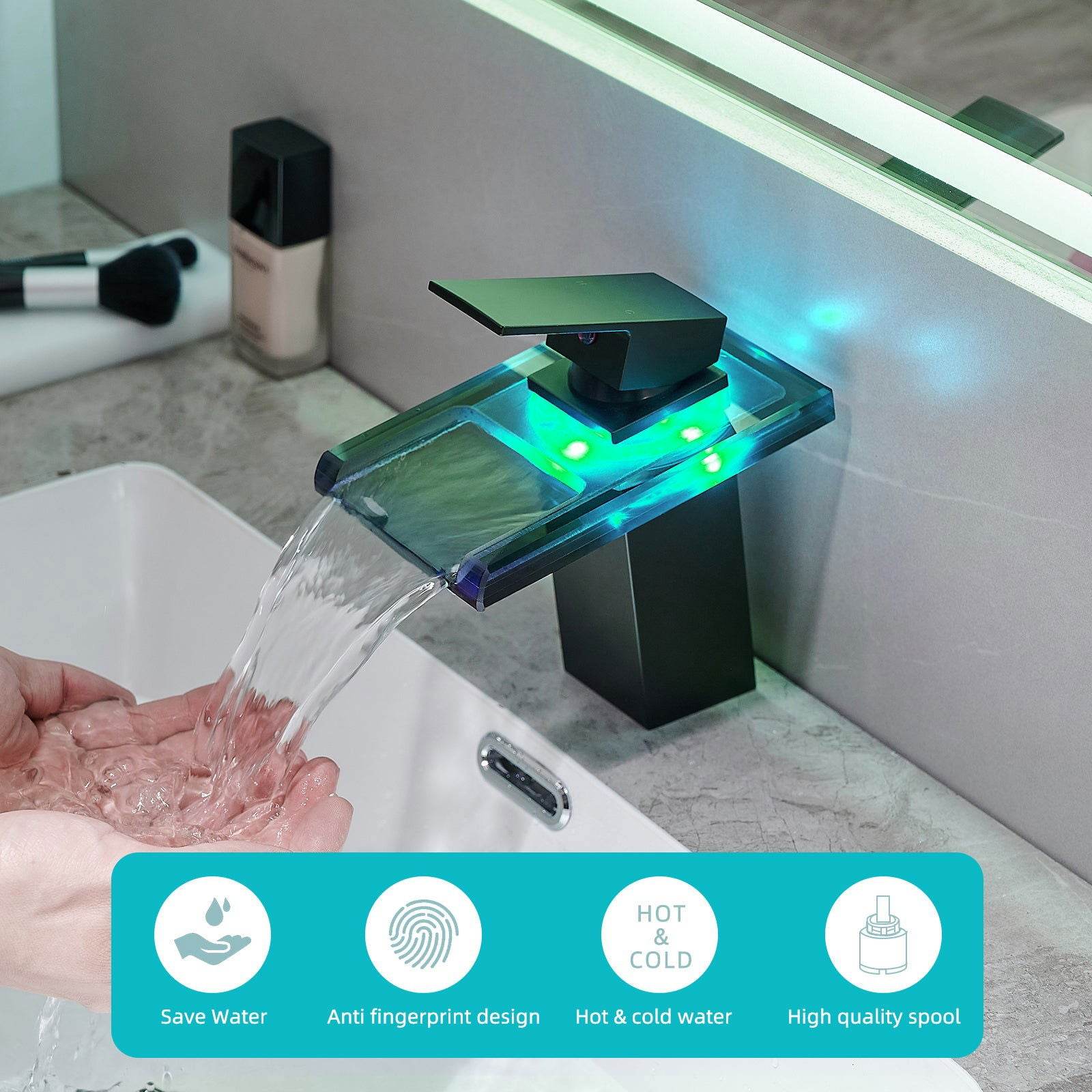 LED Bathroom Sink Faucet with Water Temperature Indicator