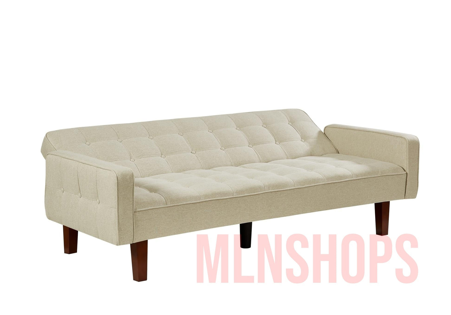 Beige, Linen Futon Sofa Bed 73.62 Inch Fabric Upholstered Convertible Sofa Bed, Minimalist Style for Living Room, Bedroom.