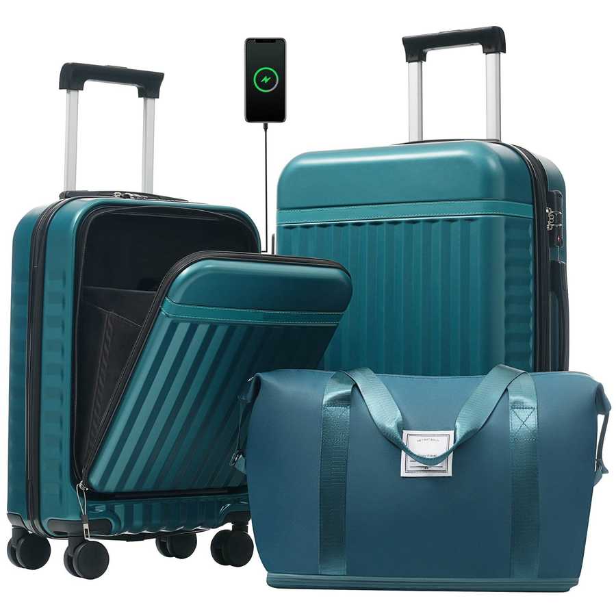 MLNshops expandable hardside suitcase with USB port - 3pc Default