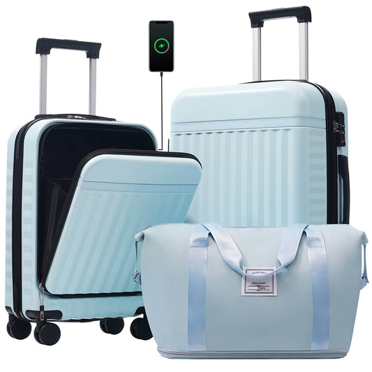 MLNshops front opening luggage set - USB, spinner & duffel - MLNshops