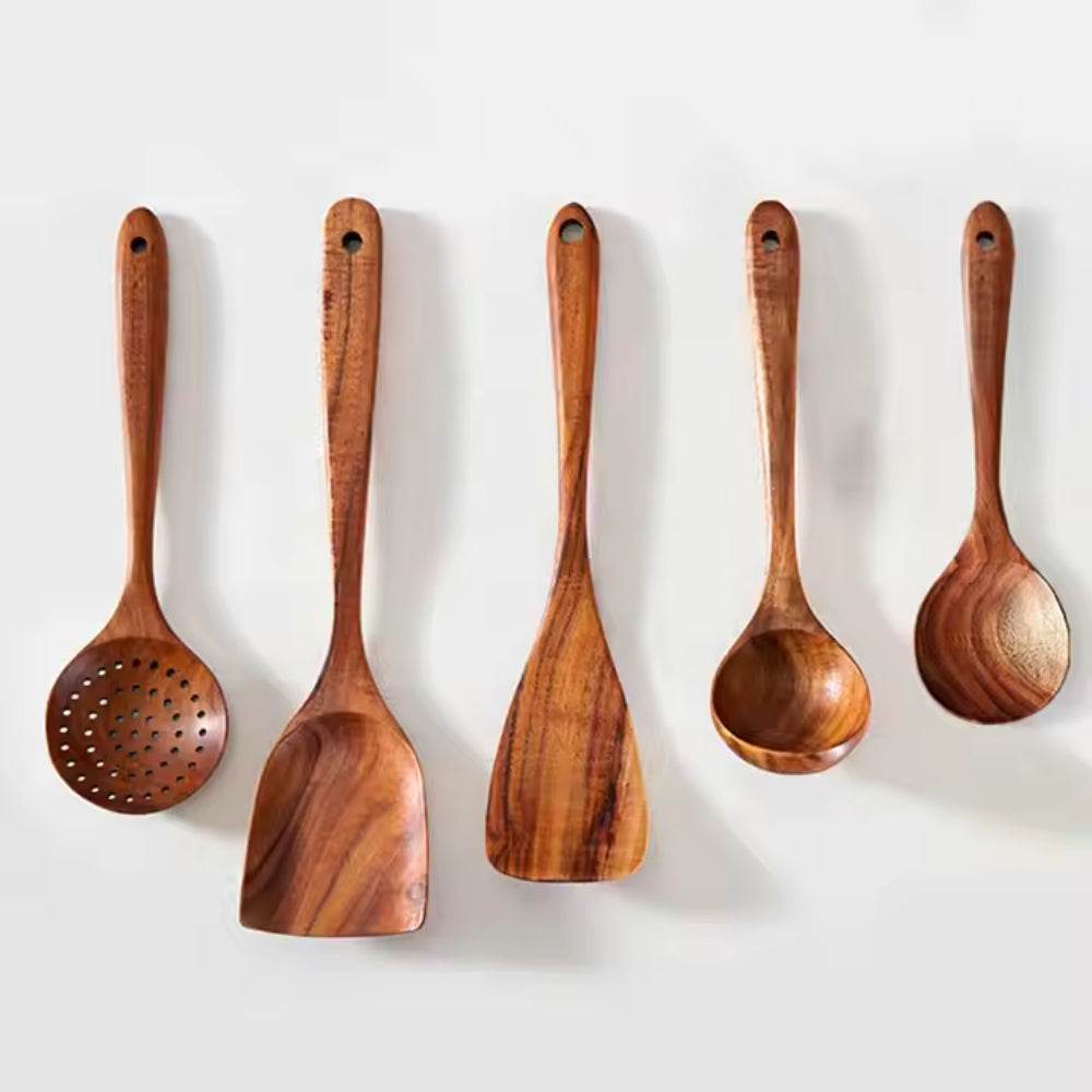 MLNshops teak wood kitchen utensils set - Durable Spoons