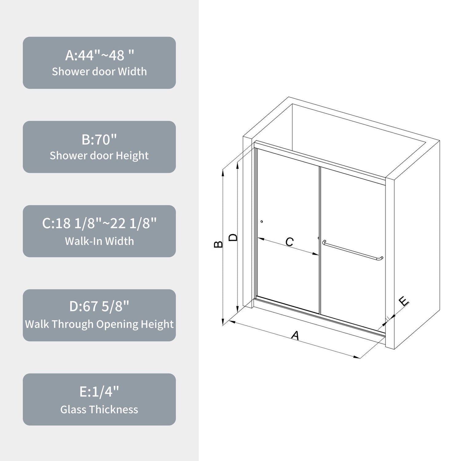 Premium Bypass Shower Door with 1/4" Glass & Chrome Finish