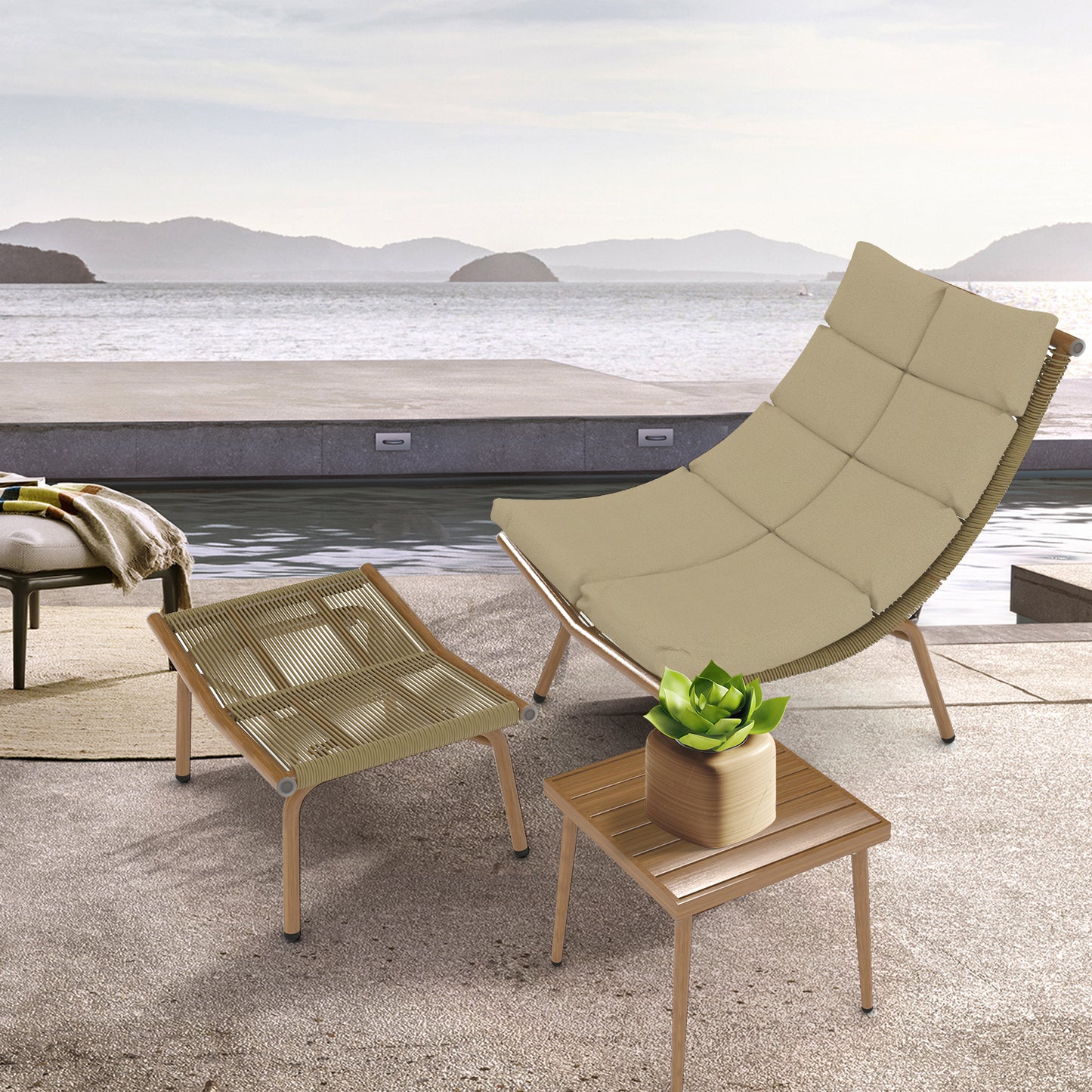 Chaise Lounge Chair with Table for Outdoor Indoor 