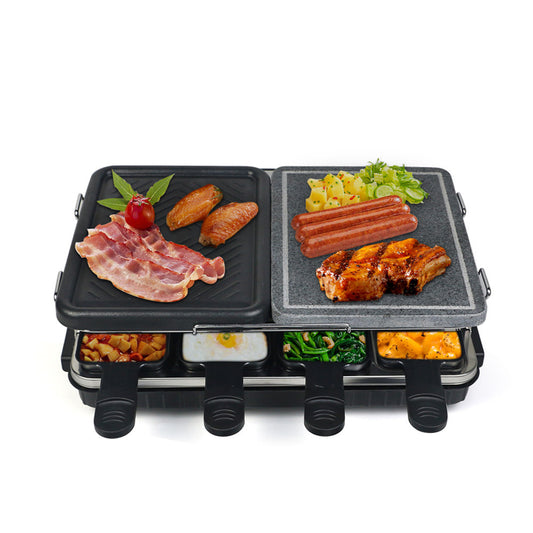 Dual Raclette Table Grill w Non-Stick Grilling Plate & Cooking Stone- 8 Person Electric Table top Cooker for Korean BBQ- Melt Cheese, Cook Meat & Veggies at Once MLNshops