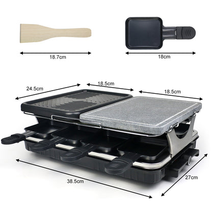 Dual Raclette Table Grill w Non-Stick Grilling Plate & Cooking Stone- 8 Person Electric Table top Cooker for Korean BBQ- Melt Cheese, Cook Meat & Veggies at Once MLNshops