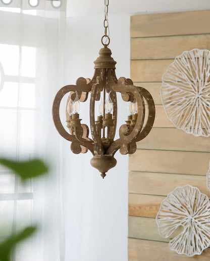Farmhouse Chandelier, 6-Light Wood Chandelier Pendant Light Fixture with Adjustable Chain for Dining Room Living Room Entryway, Bulb Not Included MLNshops