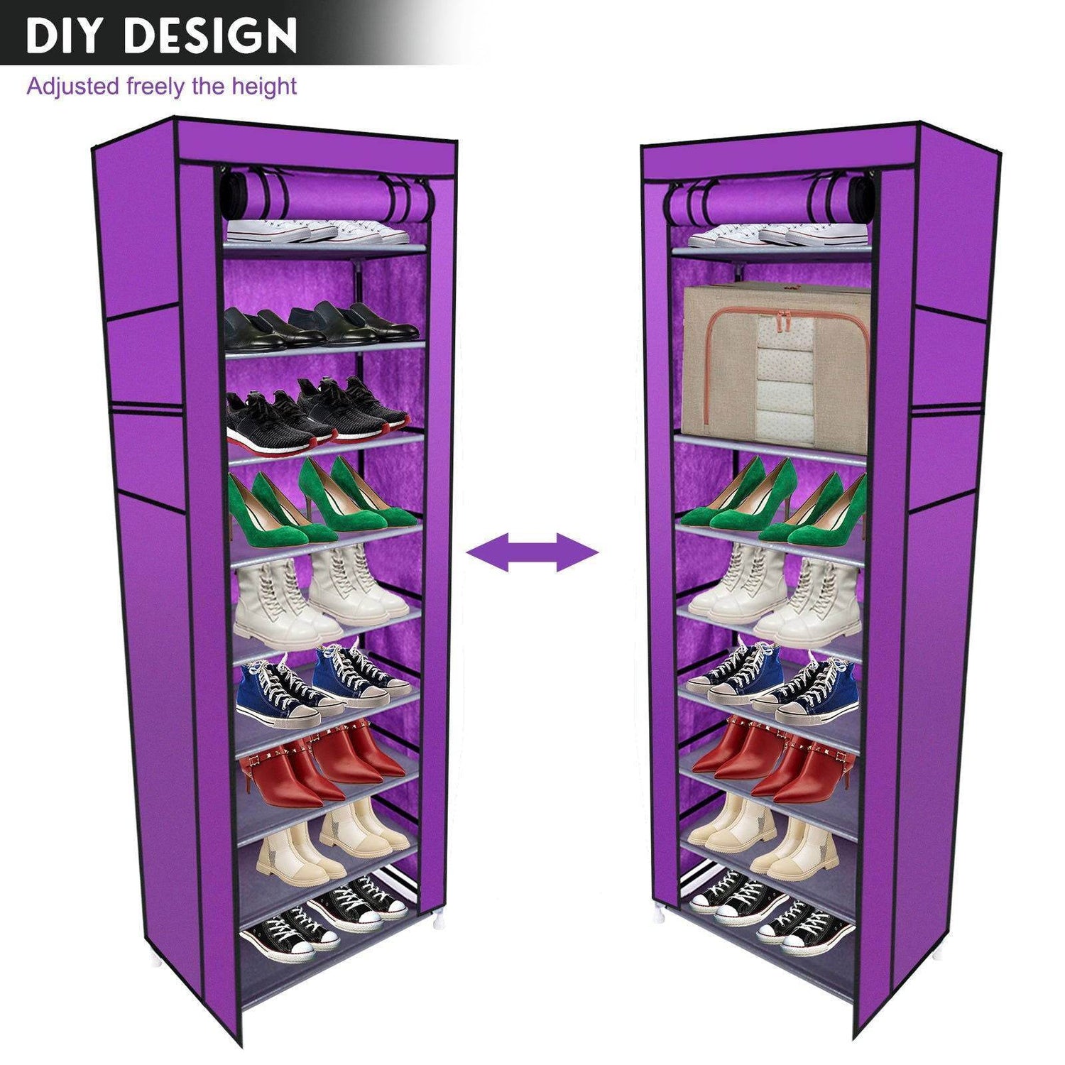 Fashionable Room-saving 9 Lattices Non-woven Fabric Shoe Rack Purple Default Title