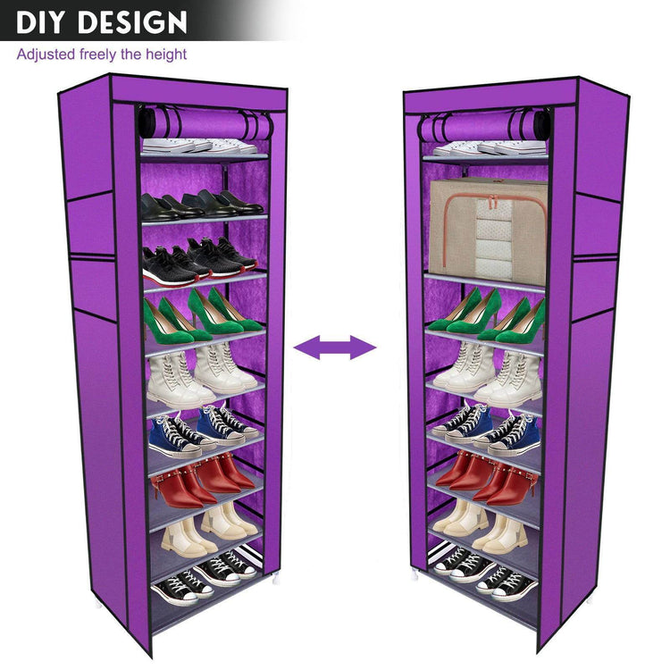Fashionable Room-saving 9 Lattices Non-woven Fabric Shoe Rack Purple Default Title