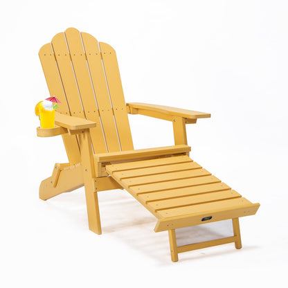 TALE Folding Adirondack Chair with Pullout Ottoman with Cup Holder, Oversized, Poly Lumber,  for Patio Deck Garden, Backyard Furniture