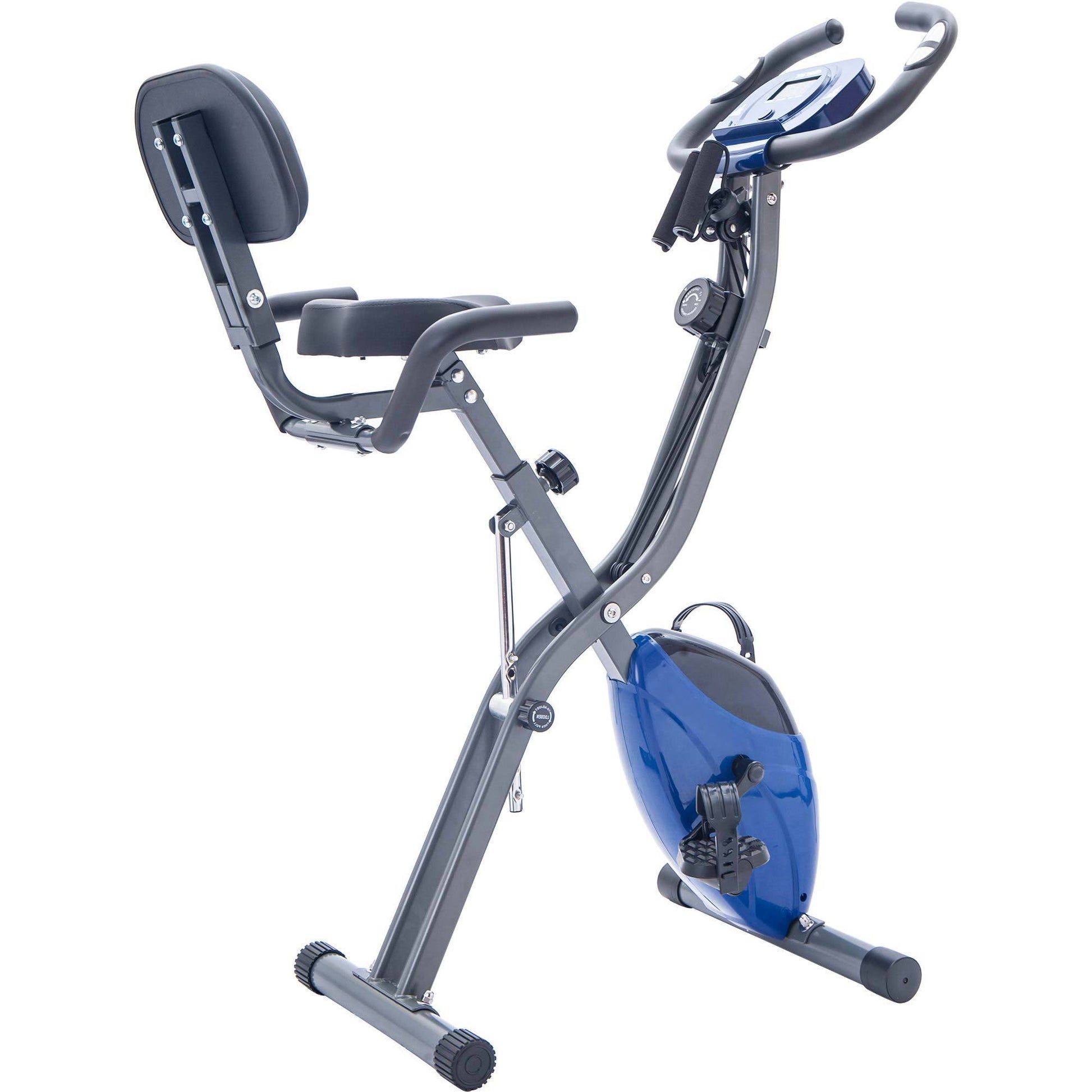 Folding Exercise Bike, Fitness Upright and Recumbent X-Bike with 10-Level Adjustable Resistance, Arm Bands and Backrest MLNshops