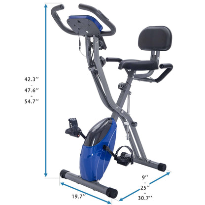 Folding Exercise Bike, Fitness Upright and Recumbent X-Bike with 10-Level Adjustable Resistance, Arm Bands and Backrest MLNshops