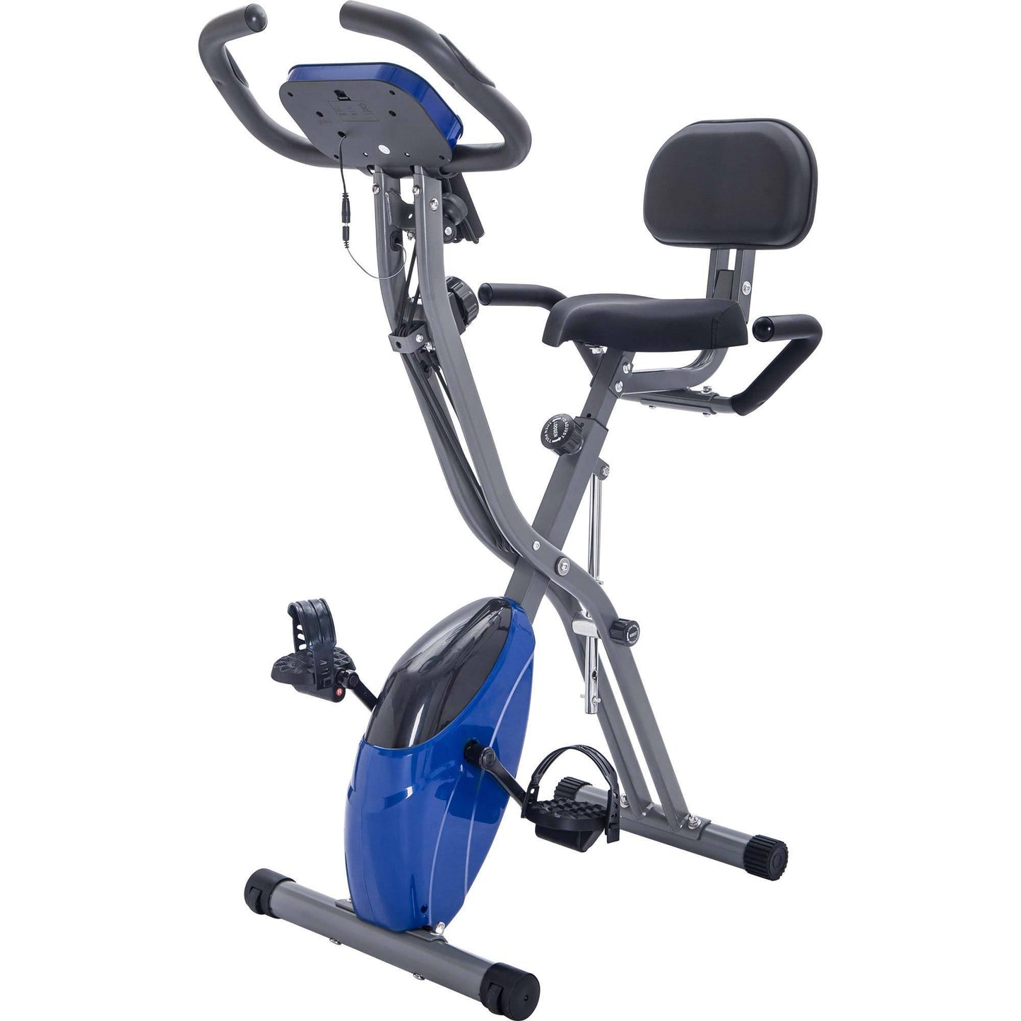 Folding Exercise Bike, Fitness Upright and Recumbent X-Bike with 10-Level Adjustable Resistance, Arm Bands and Backrest MLNshops
