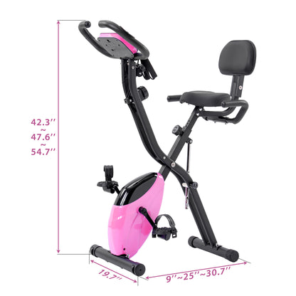 Folding Exercise Bike, Fitness Upright and Recumbent X-Bike with 16-Level Adjustable Resistance, Arm Bands and Backrest MLNshops