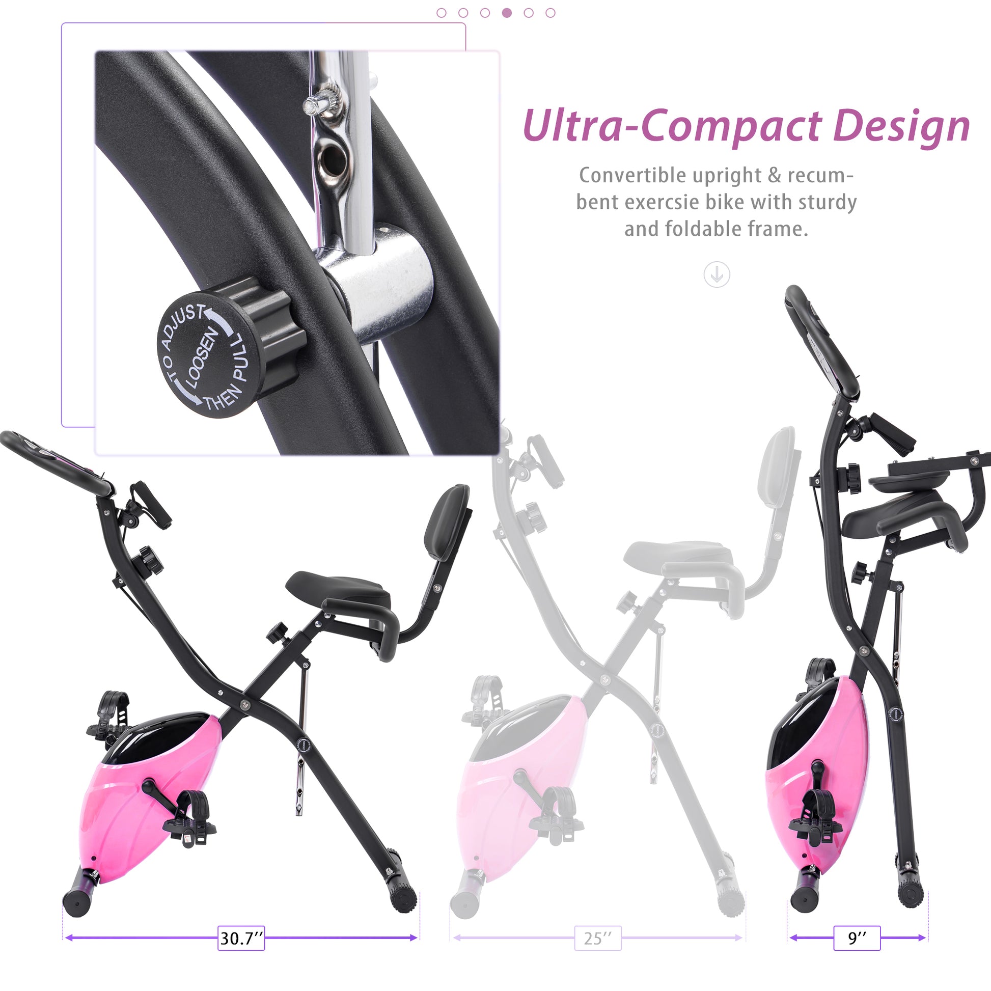 Folding Exercise Bike, Fitness Upright and Recumbent X-Bike with 16-Level Adjustable Resistance, Arm Bands and Backrest MLNshops