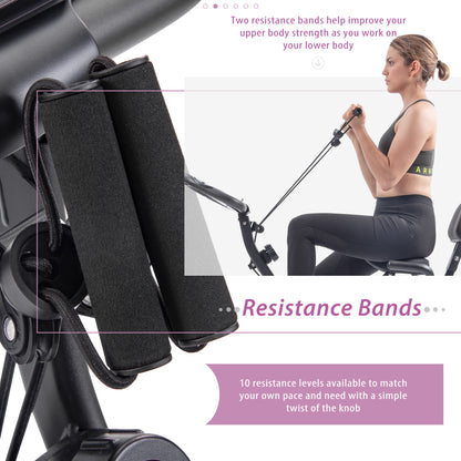 Folding Exercise Bike, Fitness Upright and Recumbent X-Bike with 16-Level Adjustable Resistance, Arm Bands and Backrest MLNshops