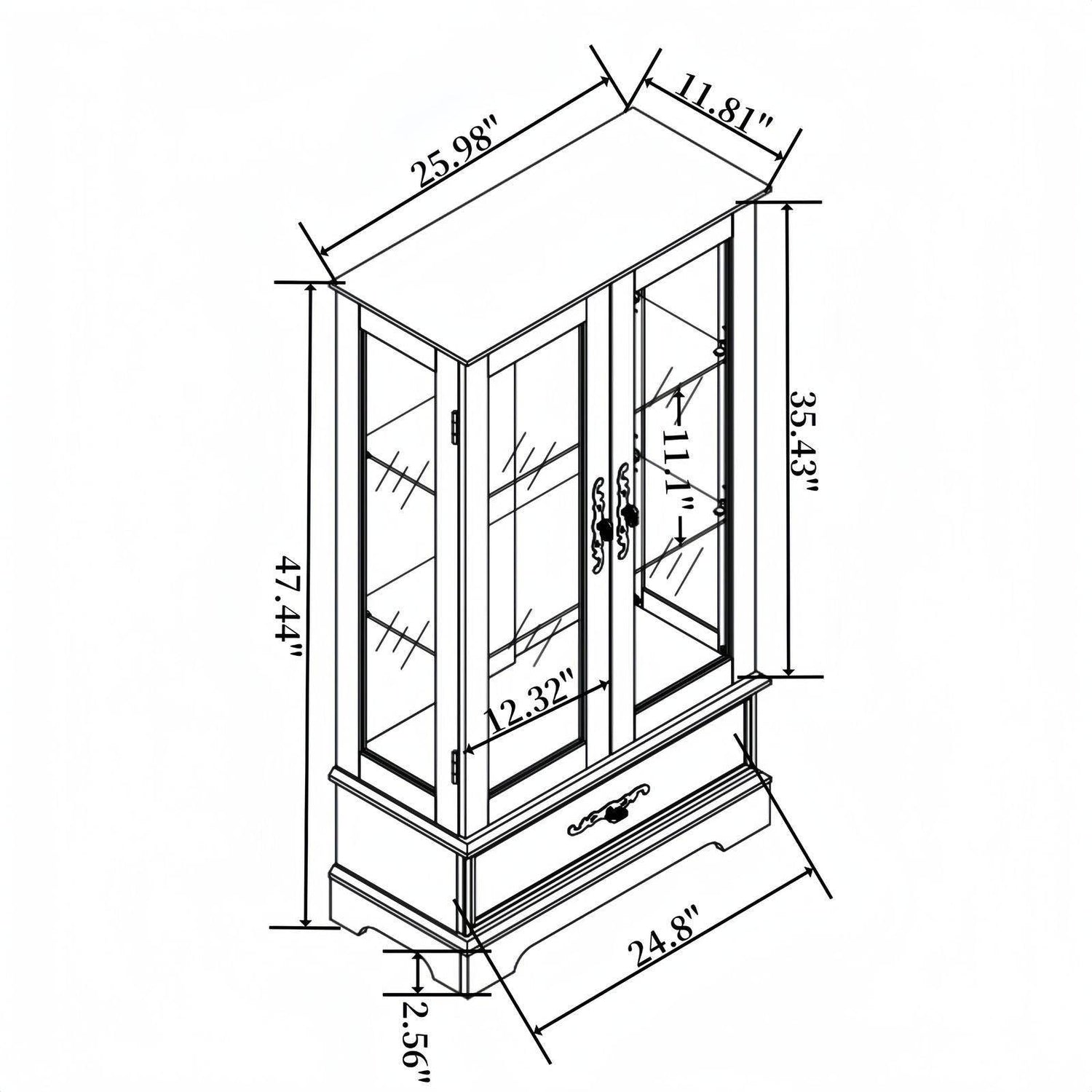 Elegant Glass Cabinet Curio with Adjustable Shelves