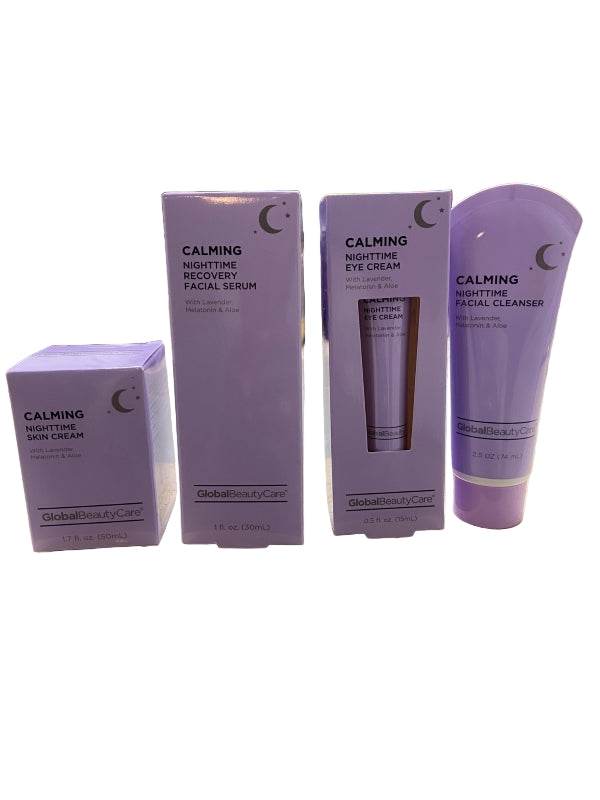 Global Beauty Care Calming Nighttime Cleanser, Serum, Cream and Eye Cream kits
