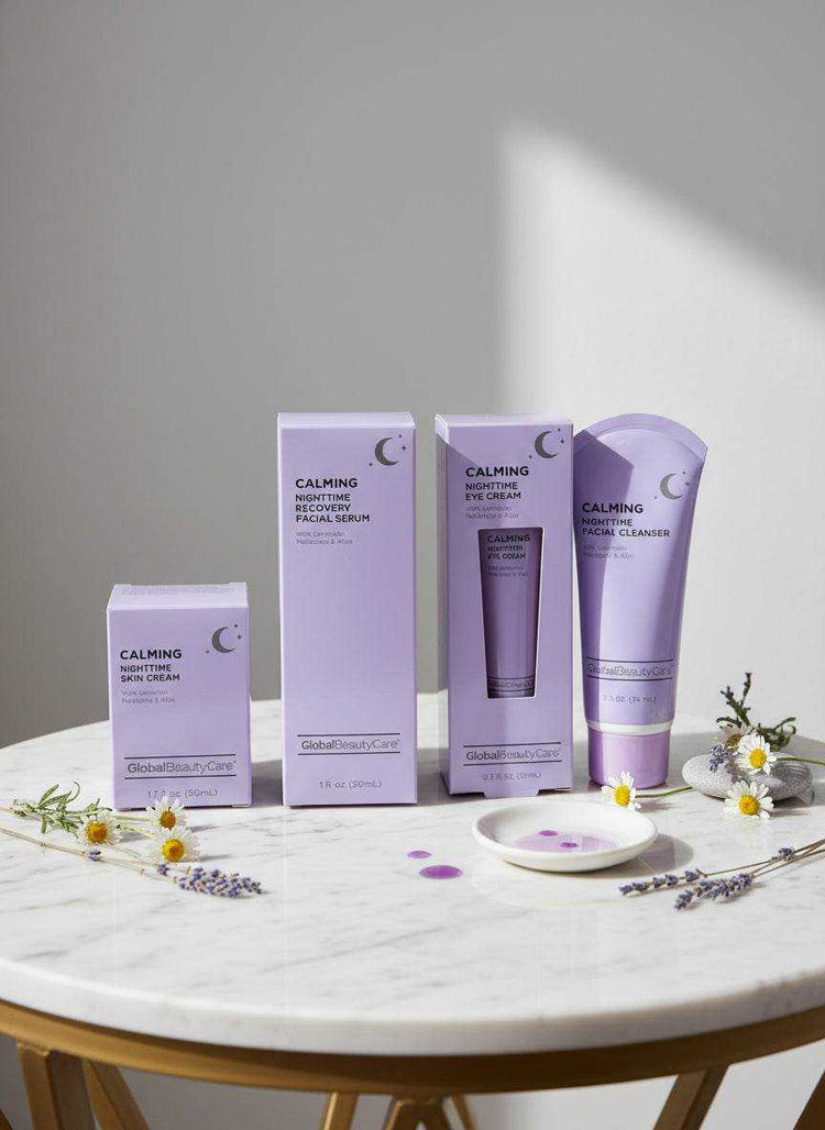 Global Beauty Care Calming Nighttime Cleanser, Serum, Cream and Eye Cream kits