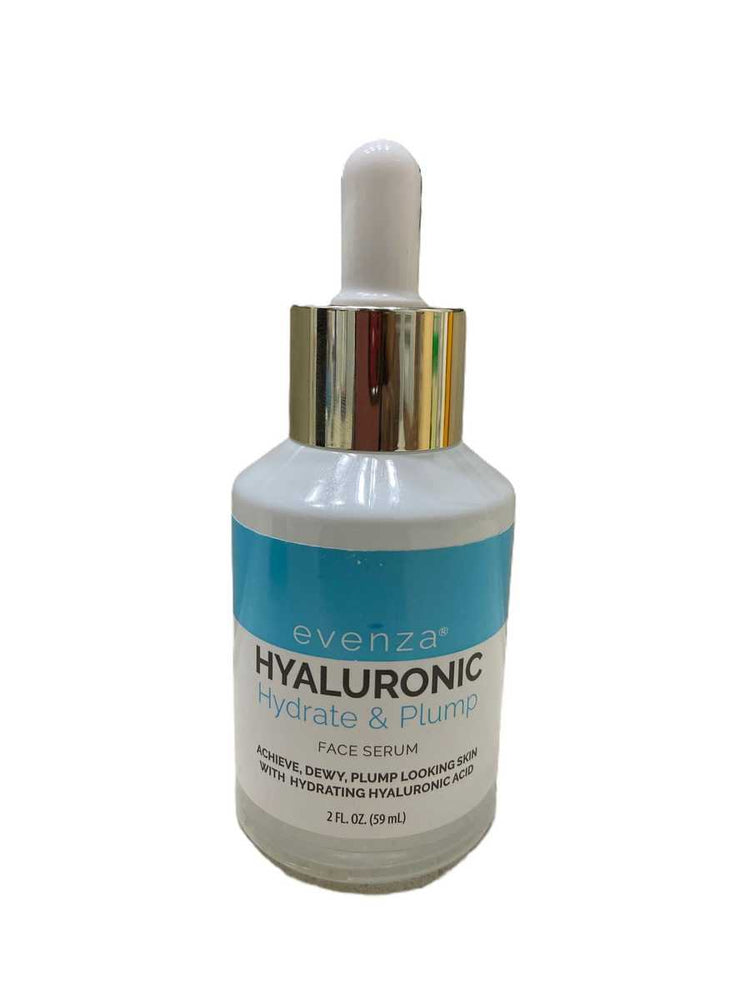 Evenza Hyaluronic Hydrate & Plump face serum bottle on a white background