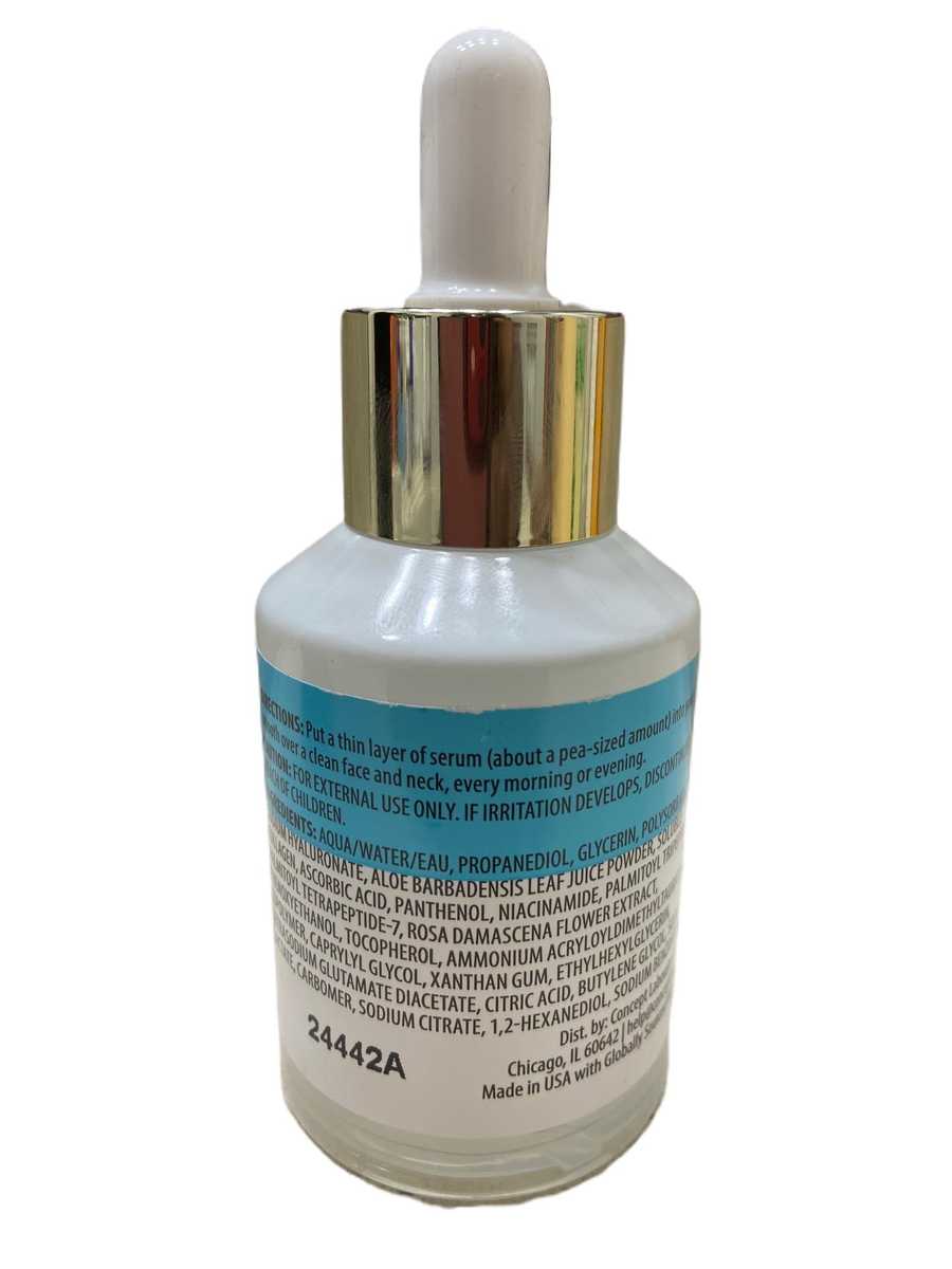 Skincare serum bottle with dropper on a white background
