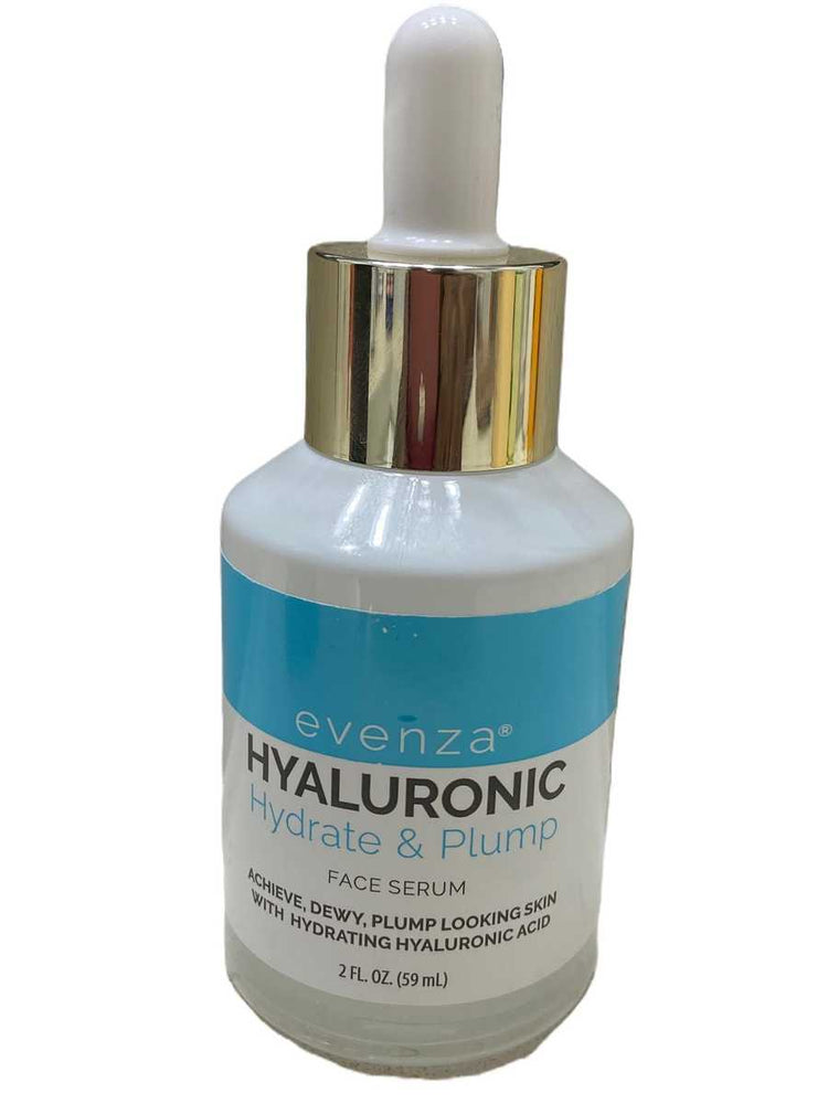 Bottle of Evenza Hyaluronic Hydrate & Plump face serum on a white background