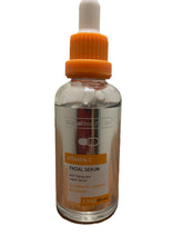 Global Beauty Care Vitamin C Facial Serum in a 1.7 oz clear glass dropper bottle with an orange cap and white label.