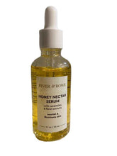 A 1.7 oz glass dropper bottle of River & Rowe Honey Nectar Serum, filled with golden-yellow liquid and featuring a white label and white dropper cap, set against a plain white background.