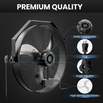 InfiniPower 18 Inch High Velocity Wall Mount Fan with Rack, 3 Speed Industrial/Commercial Metal Ventilation Fan MLNshops