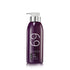 Purple shampoo bottle with pump on a white background