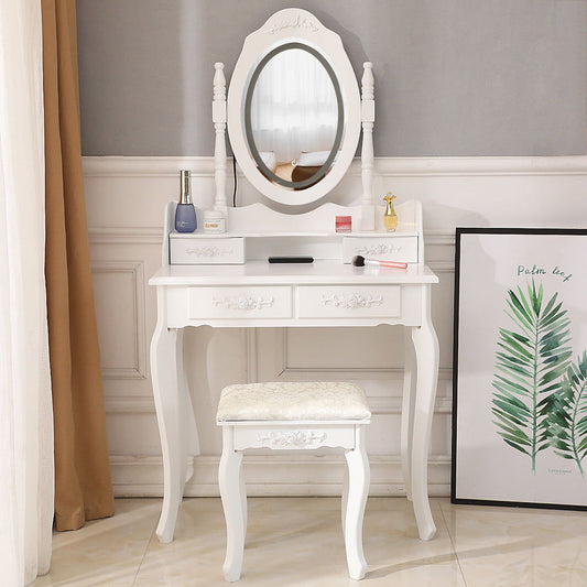 LED Single Mirror 4 Drawer Dresser White MLNshops