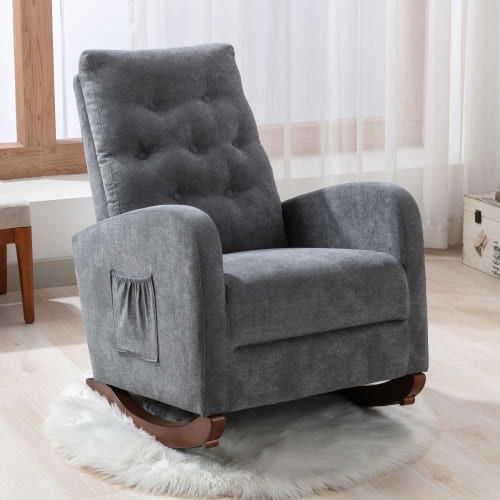 Living Room Chair Lazy Recliner Comfortable Fabric High Back Armchair- Antique Gray MLNshops