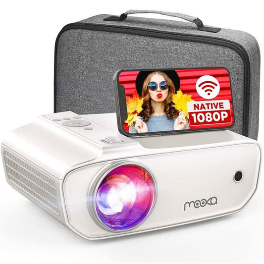 MOOKA Video Projector with WiFi and Bluetooth, Native 1920 x 1080P FHD Projector Movie, 8500 Lumens, with carrying bag  BL69, white