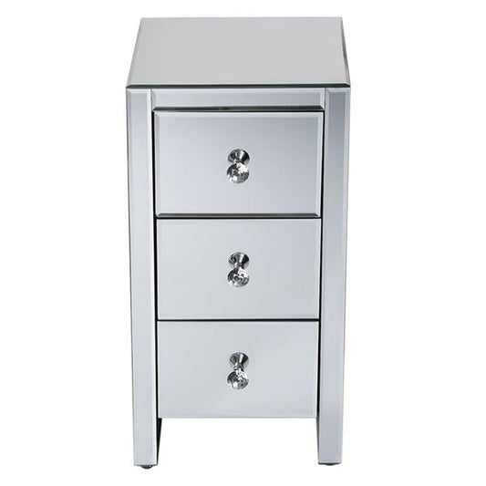 Mirrored Glass Bedside Table with Three Drawers Size S MLNshops