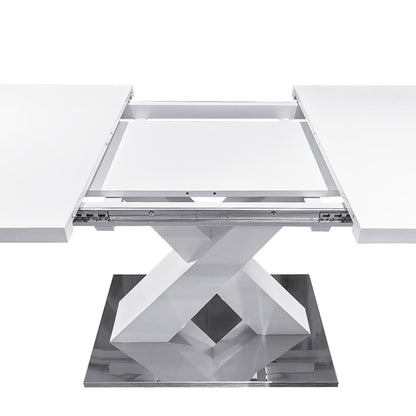 Modern Square Dining Table, Stretchable, White Table Top+MDF X-Shape Table Leg with Metal Base MLNshops