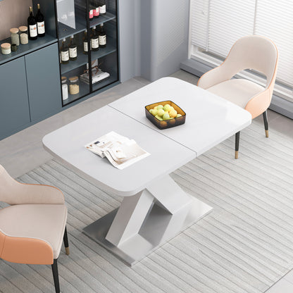 Modern Square Dining Table, Stretchable, White Table Top+MDF X-Shape Table Leg with Metal Base MLNshops