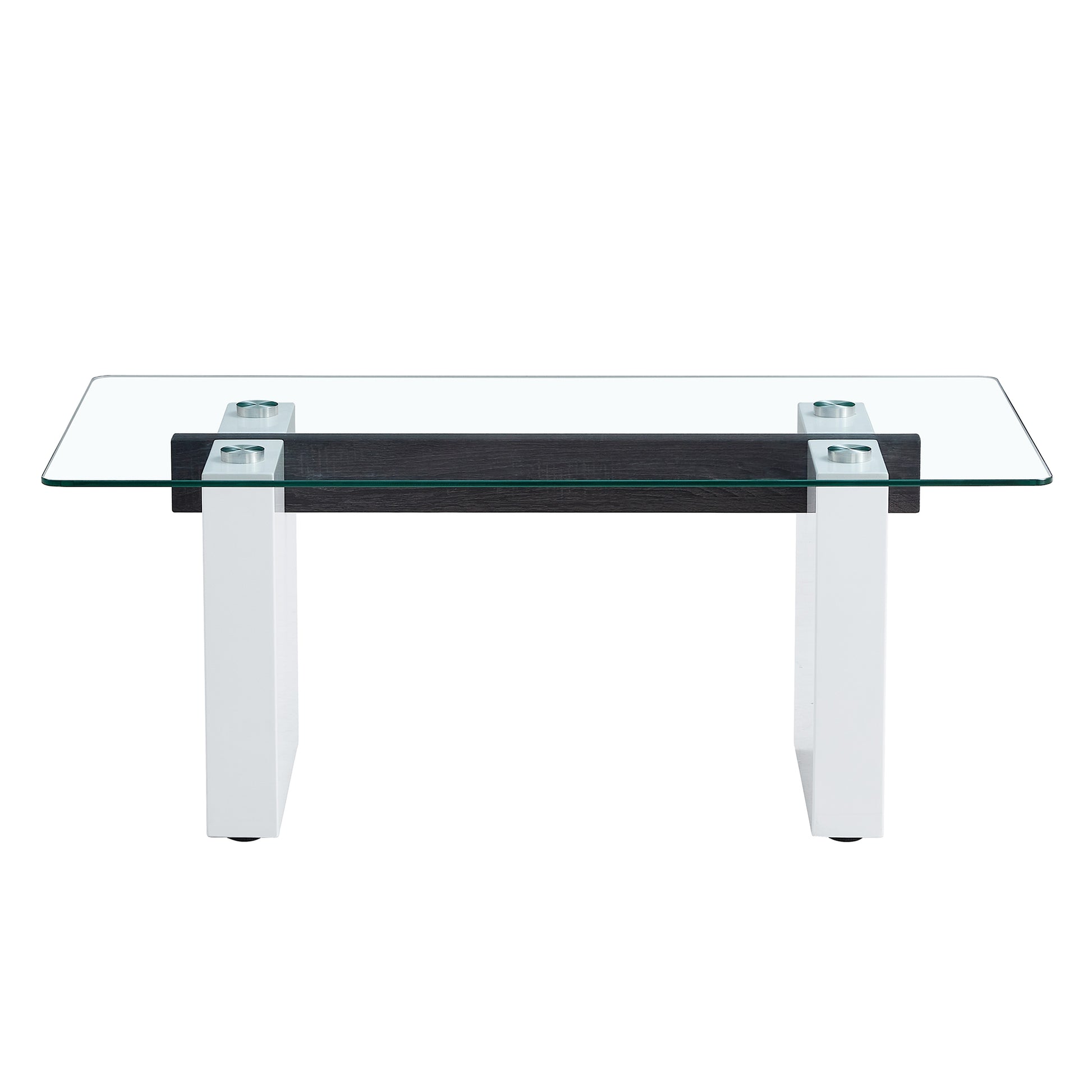 Modern minimalist transparent tempered glass coffee table and coffee table, paired with white MDF decorative columns. Computer desk. MLNshops