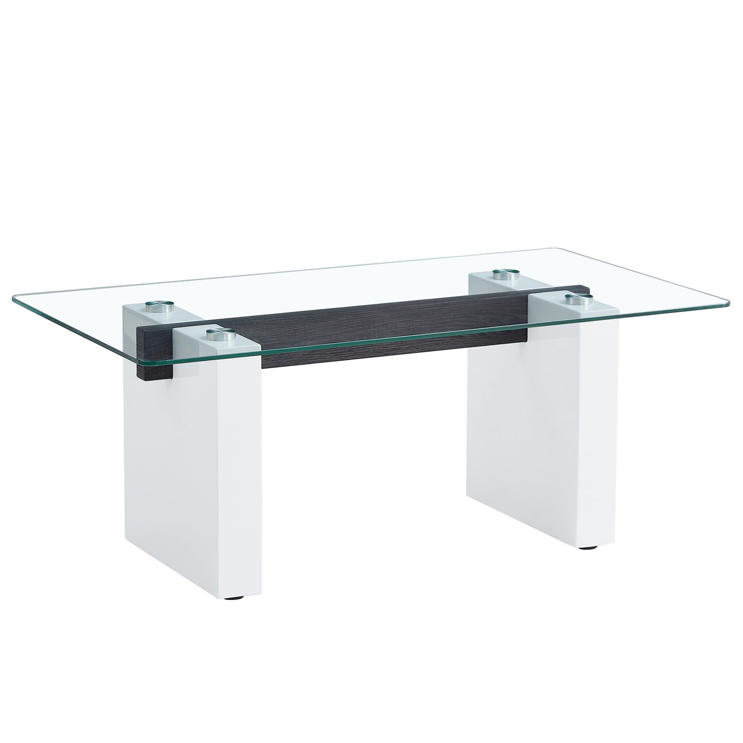 Modern minimalist transparent tempered glass coffee table and coffee table, paired with white MDF decorative columns. Computer desk. MLNshops