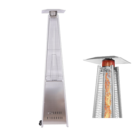 Outdoor Patio Pyramid Propane Space Heater, Portable Flame Heater, W/Wheels,Stainless Steel Color