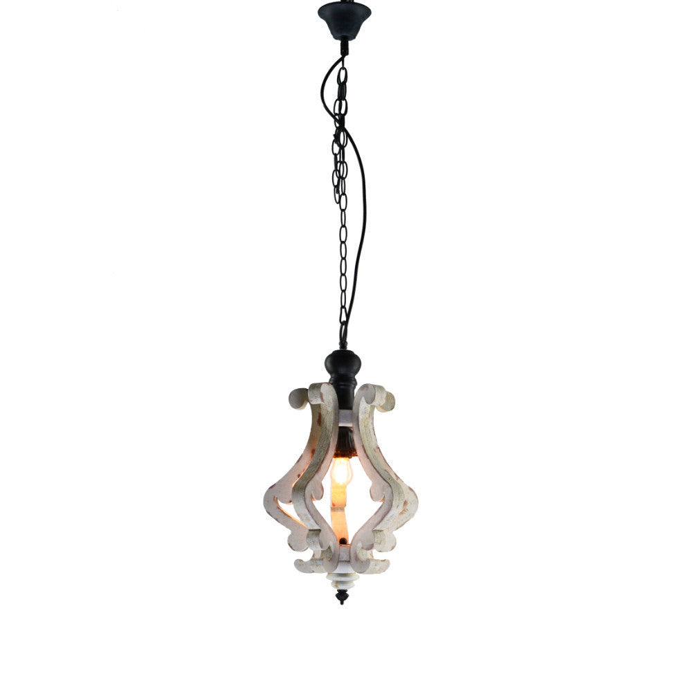 Perth Wooden Chandelier With Metal Chain And One Bulb Holder, White MLNshops